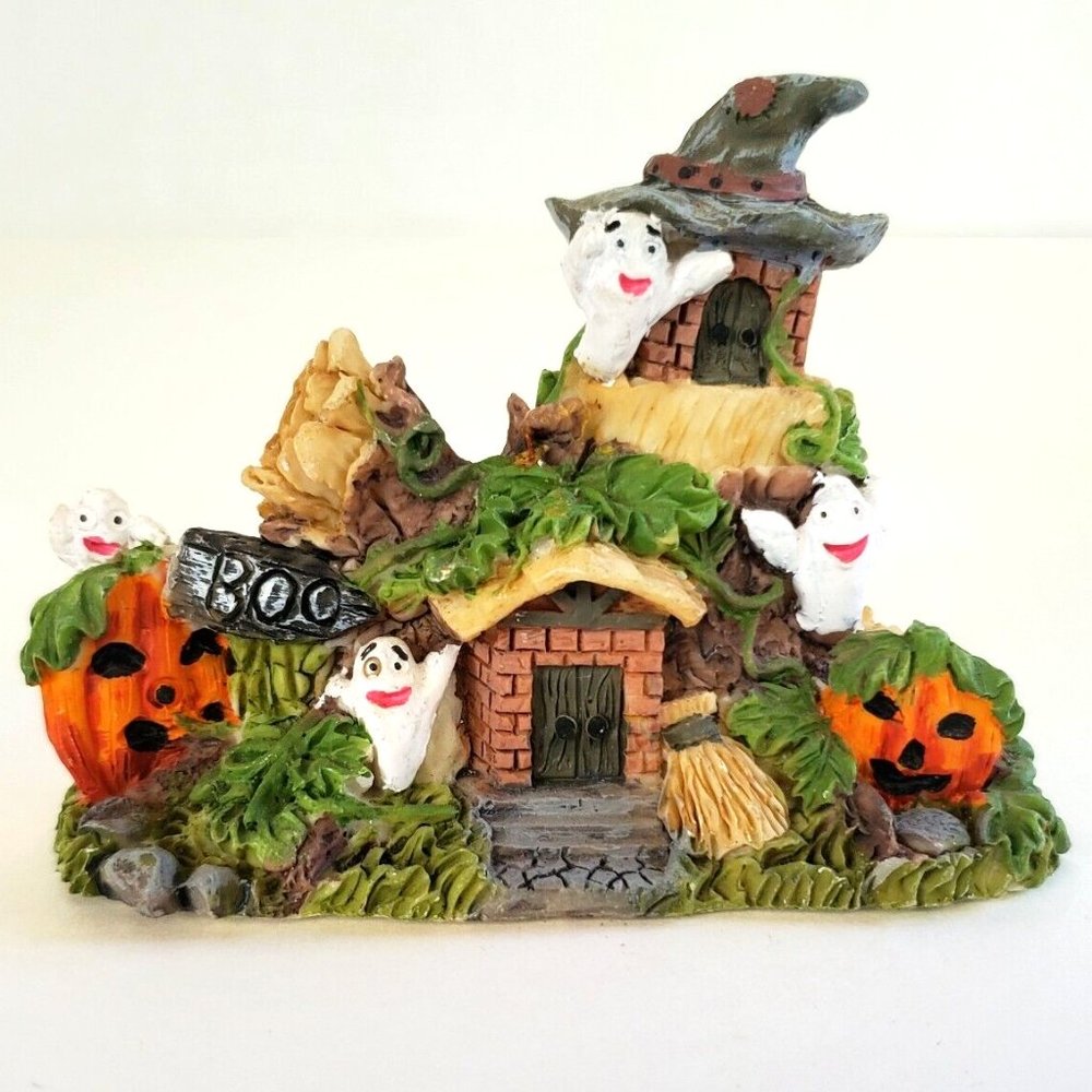 Vtg K's Collection 4" Figurine Halloween "Boo" Haunted House Ghosts, Pumpkin EUC